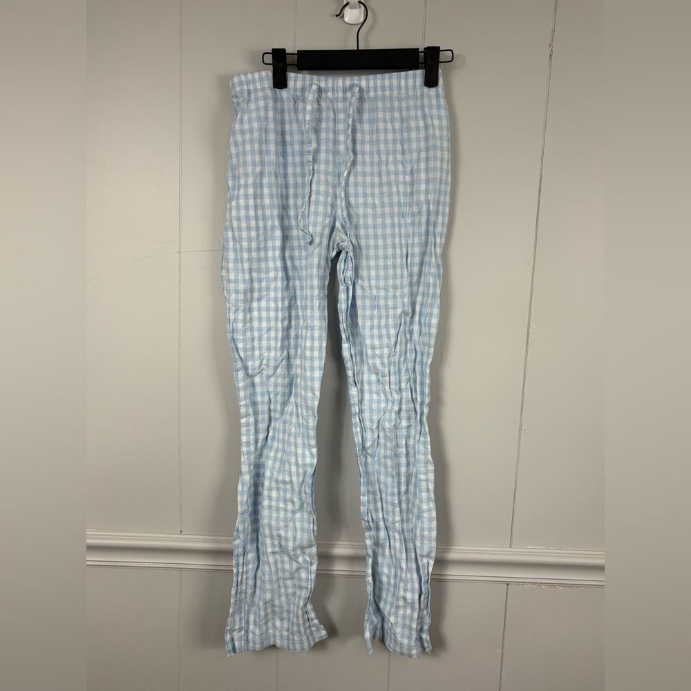 Love by Gap Blue White Gingham Button Down Pajama Bottoms Small Plaid Loungewear